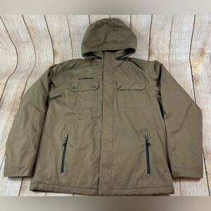 Boeing Aircraft Aerospace Full Zip Button Jacket Hooded Size Large Brown